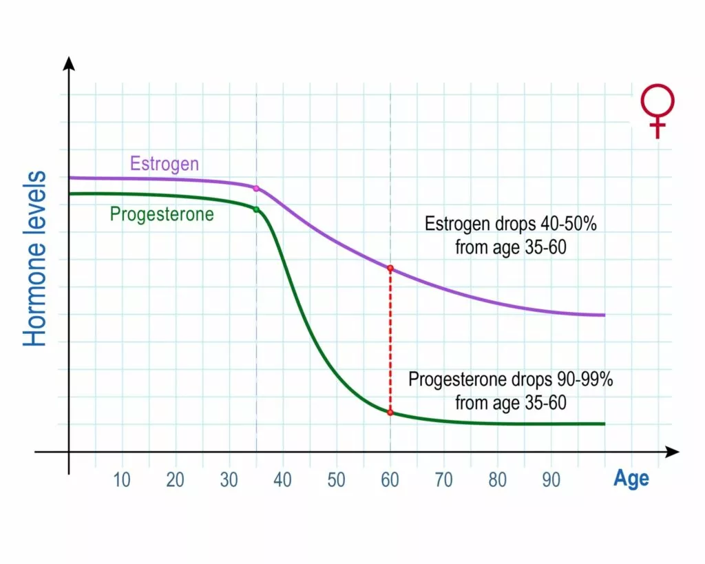 Educational chart illustrating changes in estrogen and progesterone