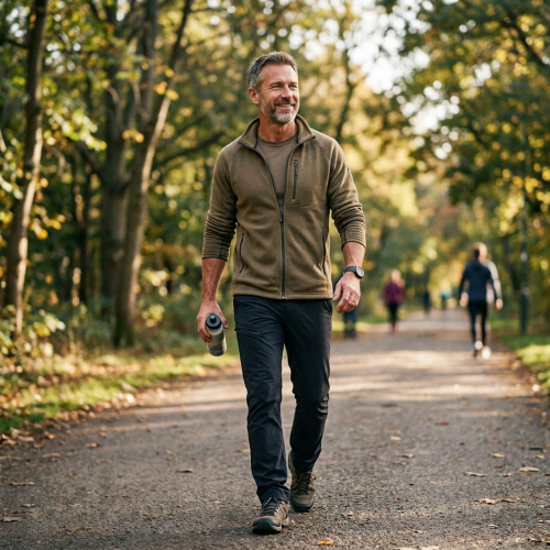 Man walking in park with text Men’s Health & Testosterone
